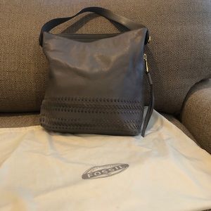 Grey leather fossil satchel purse handbag